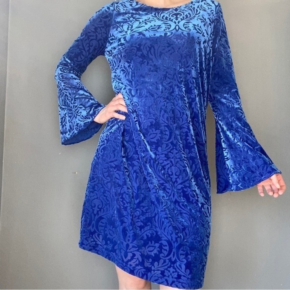 Eci New York Blue Bohemian Bell-Sleeve Velvet Dress - Picture 3 of 14